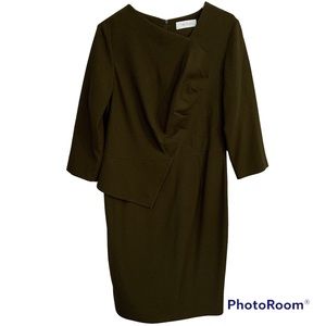 The Fold London Dress Army Green Asymmetrical Peplum waist detail Fit Flare